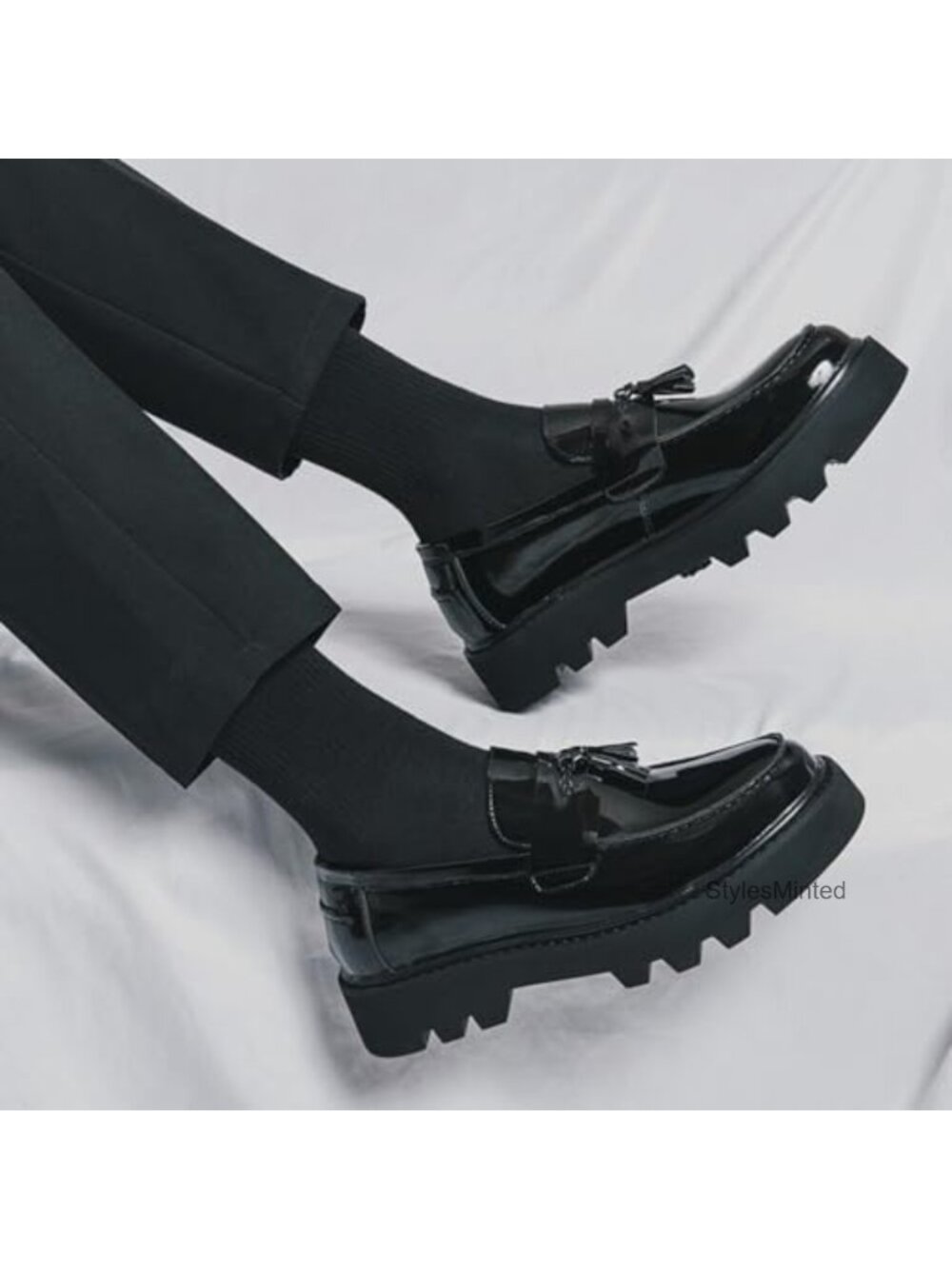 Men's Patent Leather Slip-On Tassel Loafers Platform Dress Shoes - Picture 5 of 5